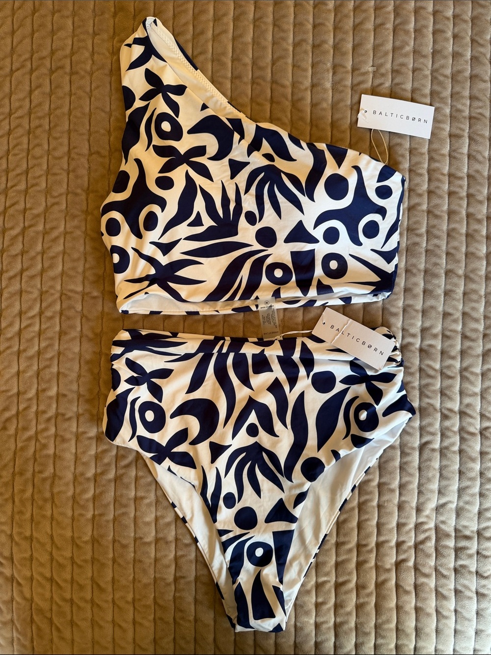 Baltic Born One-Shoulder High-Waist Bikini in Navy and White